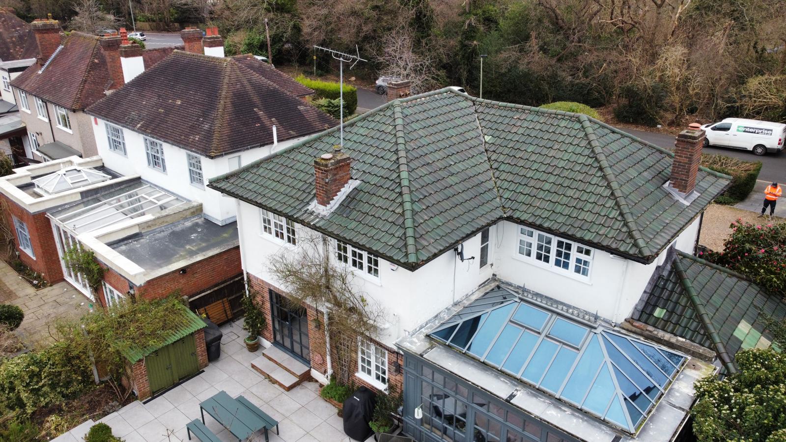 in Kent Maidstone drone view of roof done by Lux & Bucks Roofing Services before