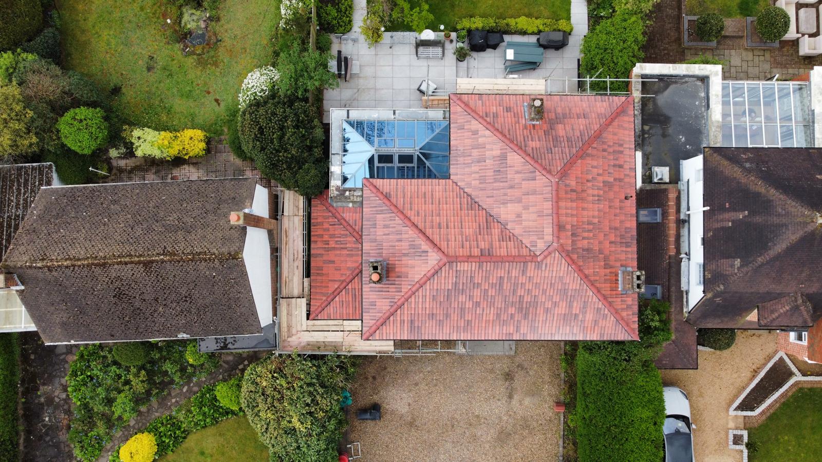 in Kent Maidstone drone view of roof done by Lux & Bucks Roofing Services after