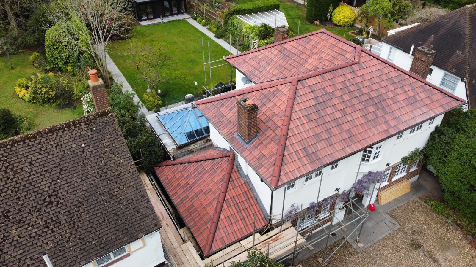 in Kent Maidstone drone view of roof done by Lux & Bucks Roofing Services after