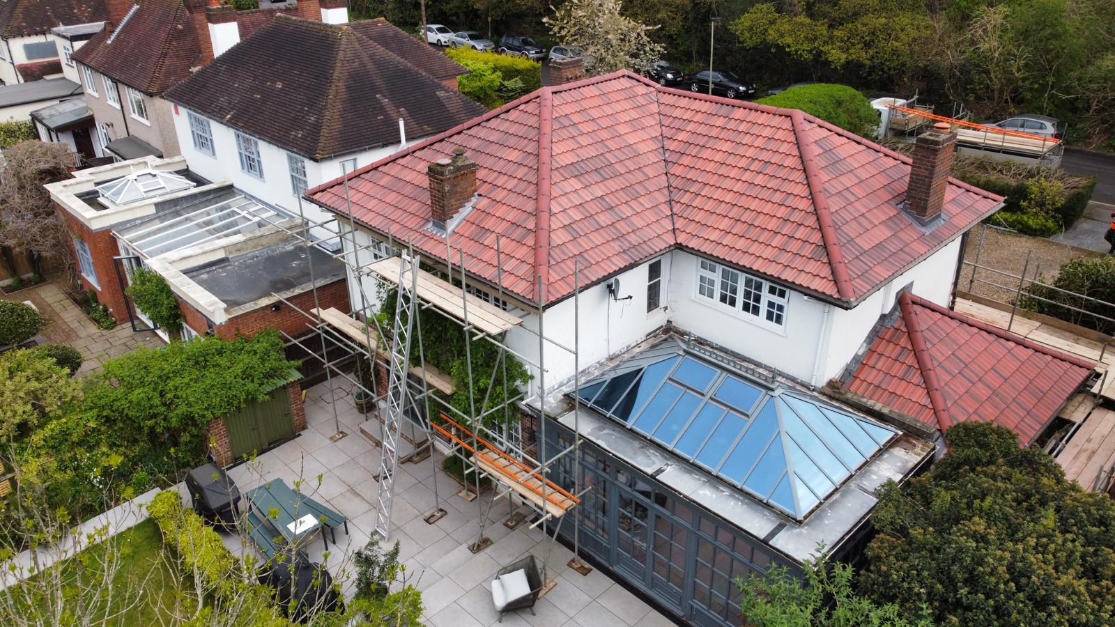 in Kent Maidstone drone view of roof done by Lux & Bucks Roofing Services after