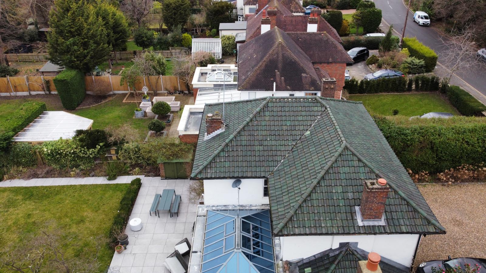 in Kent Maidstone drone view of roof done by Lux & Bucks Roofing Services before