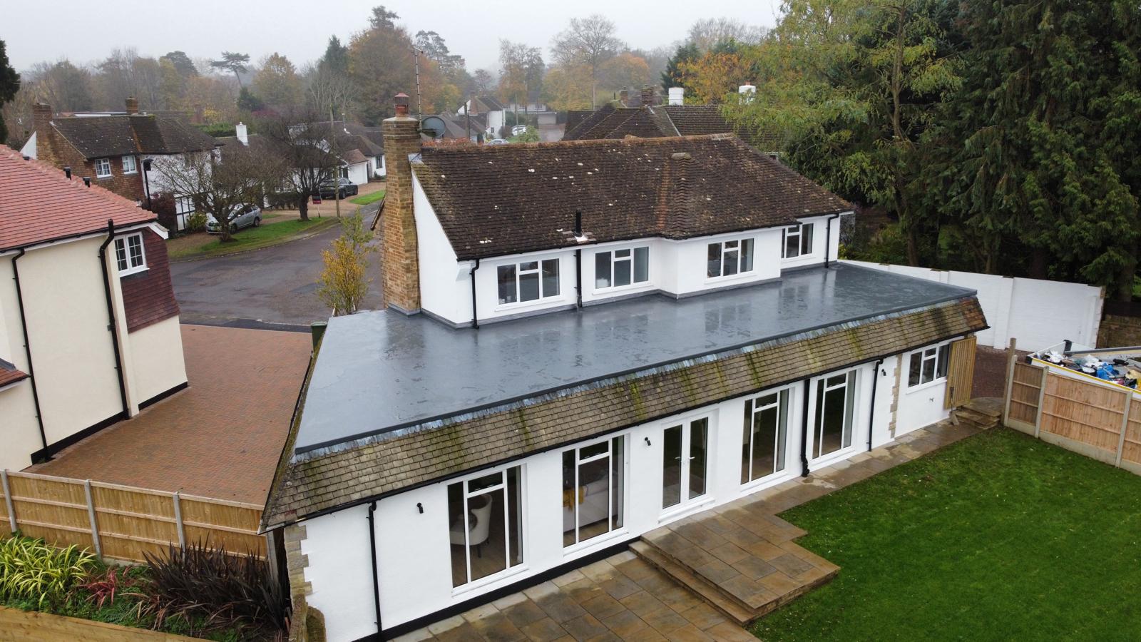in Kent Maidstone drone view of flat roof done by Lux & Bucks Roofing Services