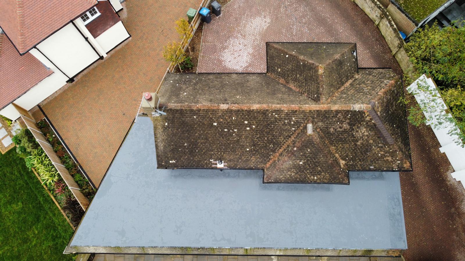 in Kent Maidstone drone view of roof done by Lux & Bucks Roofing Services